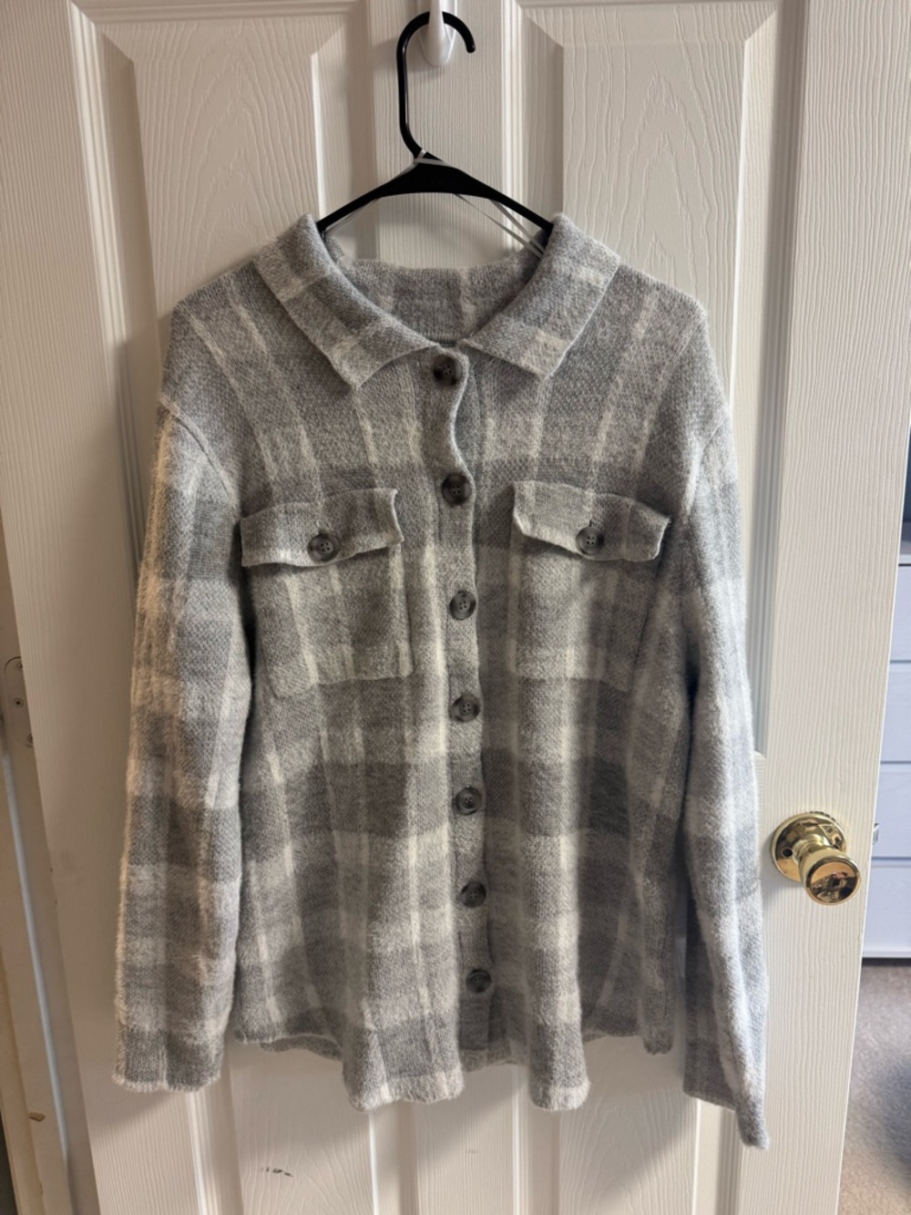 Gray & White Striped Flannel Sweater